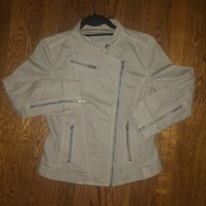 Neutral utility jacket with silver hardware